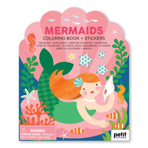 Petit Collage Coloring book with stickers mermaids
