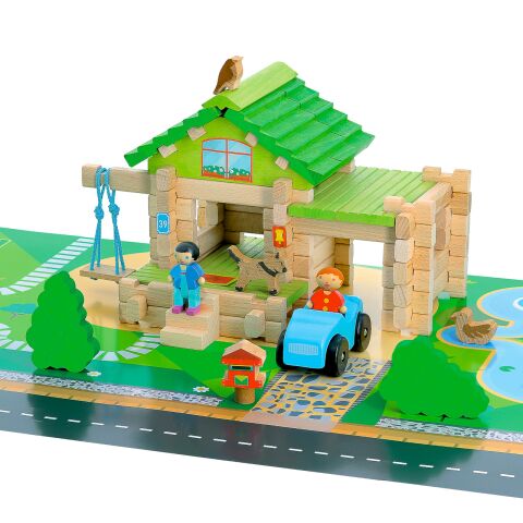 Jeujura 80 pieces wooden kit My first house with a car