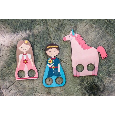 BeWooden Puppet finger theatre - prince, princess, unicorn