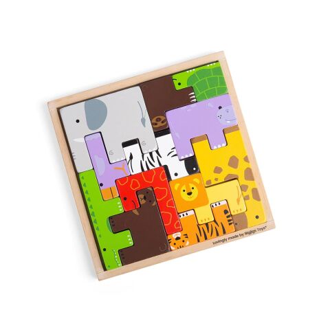Bigjigs Toys Wooden puzzle blocks with safari animals