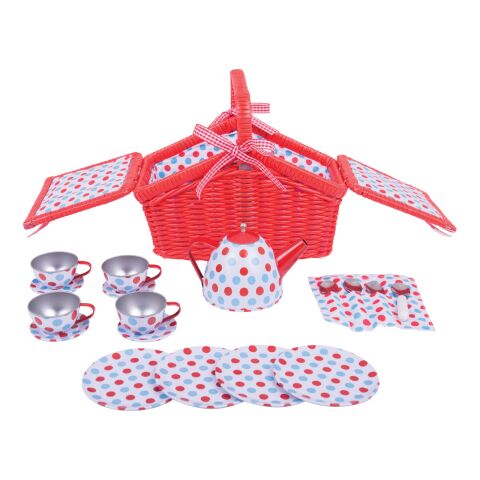 Bigjigs Toys Polka Dot Tea Set in Picnic Basket