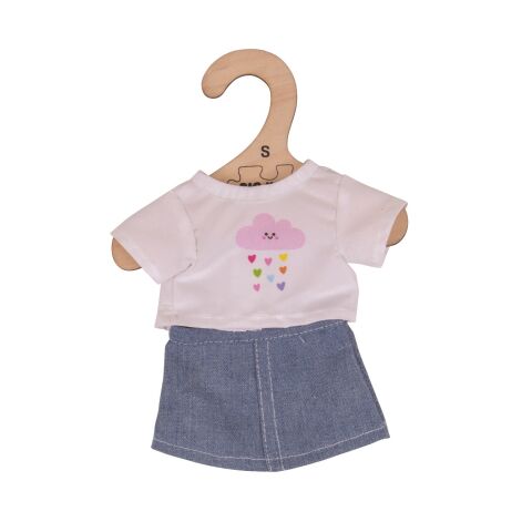 Bigjigs Toys White T-shirt with denim skirt for doll 28cm