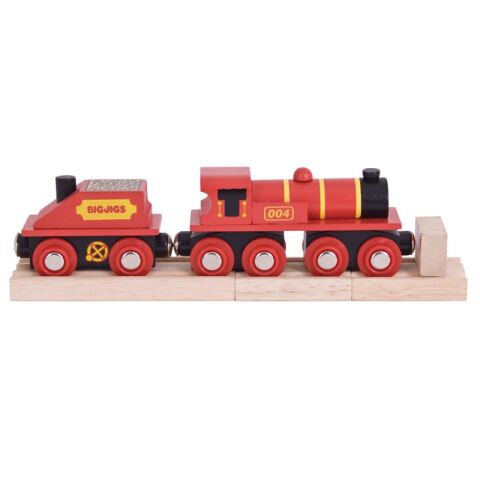 Bigjigs Rail Red locomotive with tender + 3 tracks