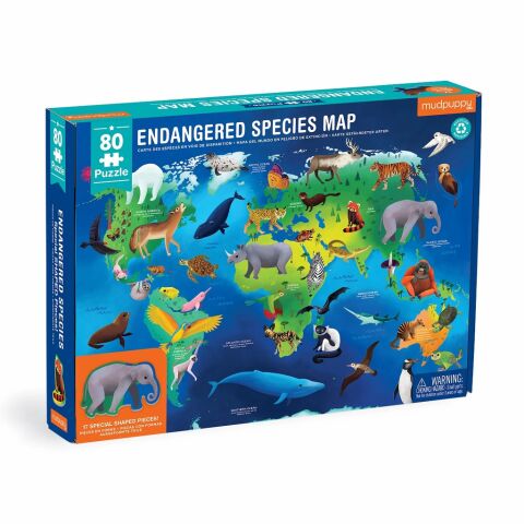 Mudpuppy Puzzle Endangered species of animals around the world 80 pieces