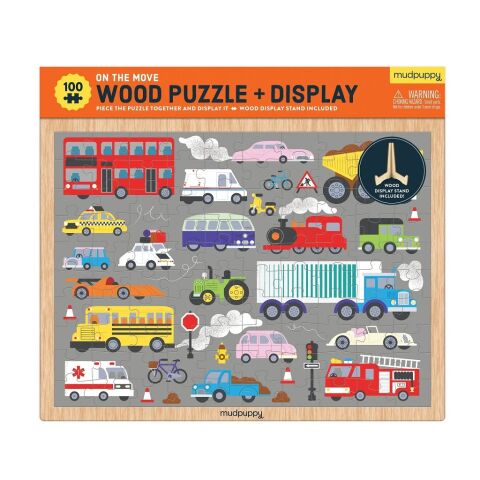 Mudpuppy Wooden Puzzle Vehicles + stand 100 pieces
