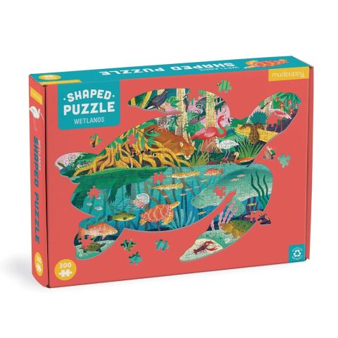 Mudpuppy Puzzle Wetlands in the shape of a turtle 300 pieces