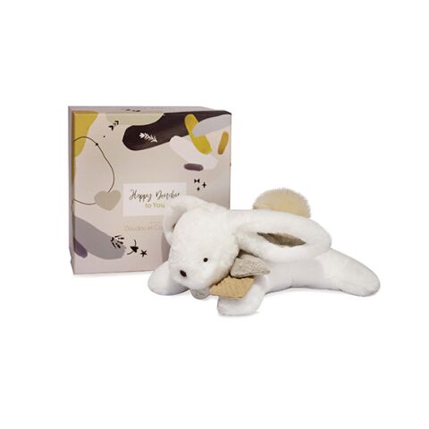 Doudou Gift set - Plush rabbit with beige pompom 25 cm