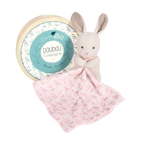 Doudou Gift set - Plush bunny with pink blanket made of organic cotton 15 cm