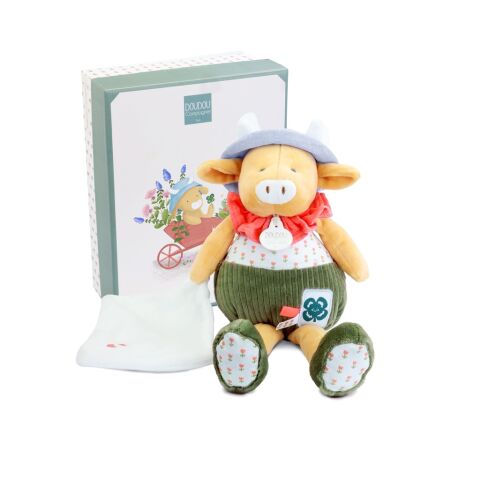 Doudou Gift set Plush cow Aneth with blanket green 28 cm