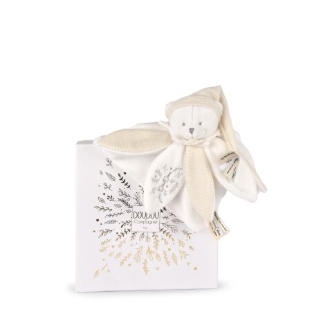 Doudou Gift Set Comfort Blanket Teddy Bear with Hat 25 cm Beige