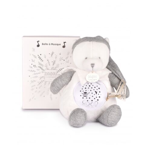 Doudou Gift Set Musical Night Light with Projection Grey Teddy Bear