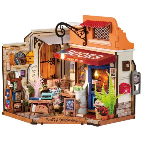 RoboTime 3D wooden puzzle Miniature house Bookstore on the corner