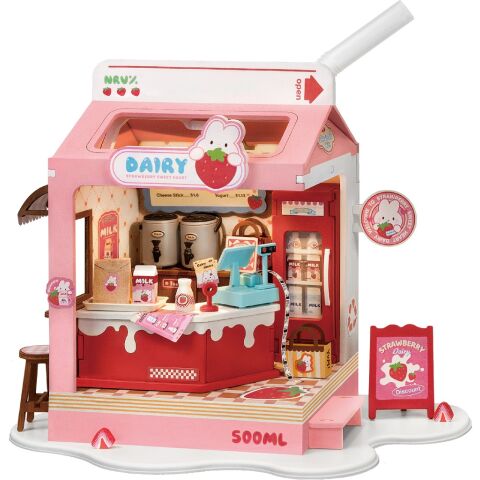 RoboTime 3D wooden jigsaw puzzle miniature house Milk bar Strawberry