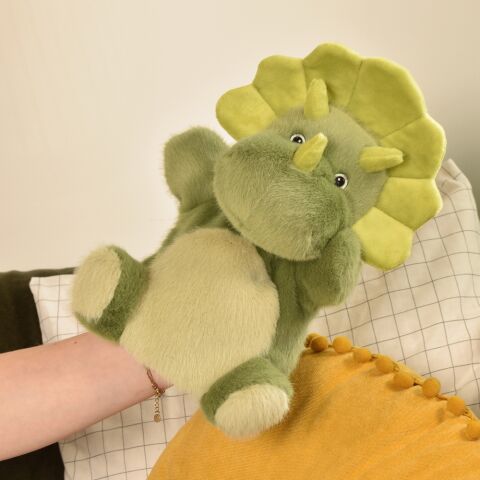 Doudou Histoire d'Ours Plush Hand Puppet Green Dinosaur 24 cm