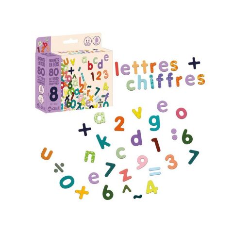 Jeujura Wooden Magnetic Lowercase Letters and Numbers 80 pcs