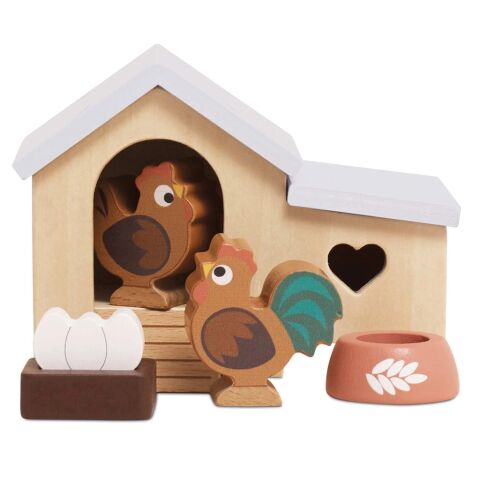 Le Toy Van Wooden Chicken Coop with Rooster and Hen