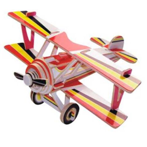 Woodcraft Wooden 3D Puzzle Biplane Colorful