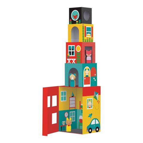 Petit Collage Tower of 1-2-3 cubes houses with characters