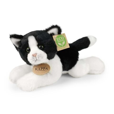 Rappa Plush cat white-black lying 16 cm ECO-FRIENDLY