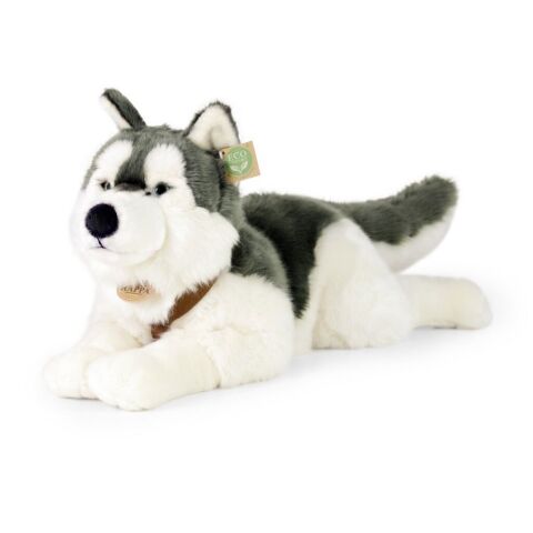 Rappa Plush husky dog with collar lying 60 cm ECO-FRIENDLY