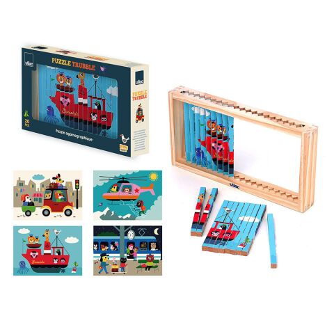 Vilac Wooden 4D Jigsaw Puzzle Vehicles