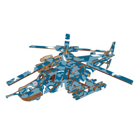 Woodcraft Wooden 3D Puzzle Combat Helicopter Black shark